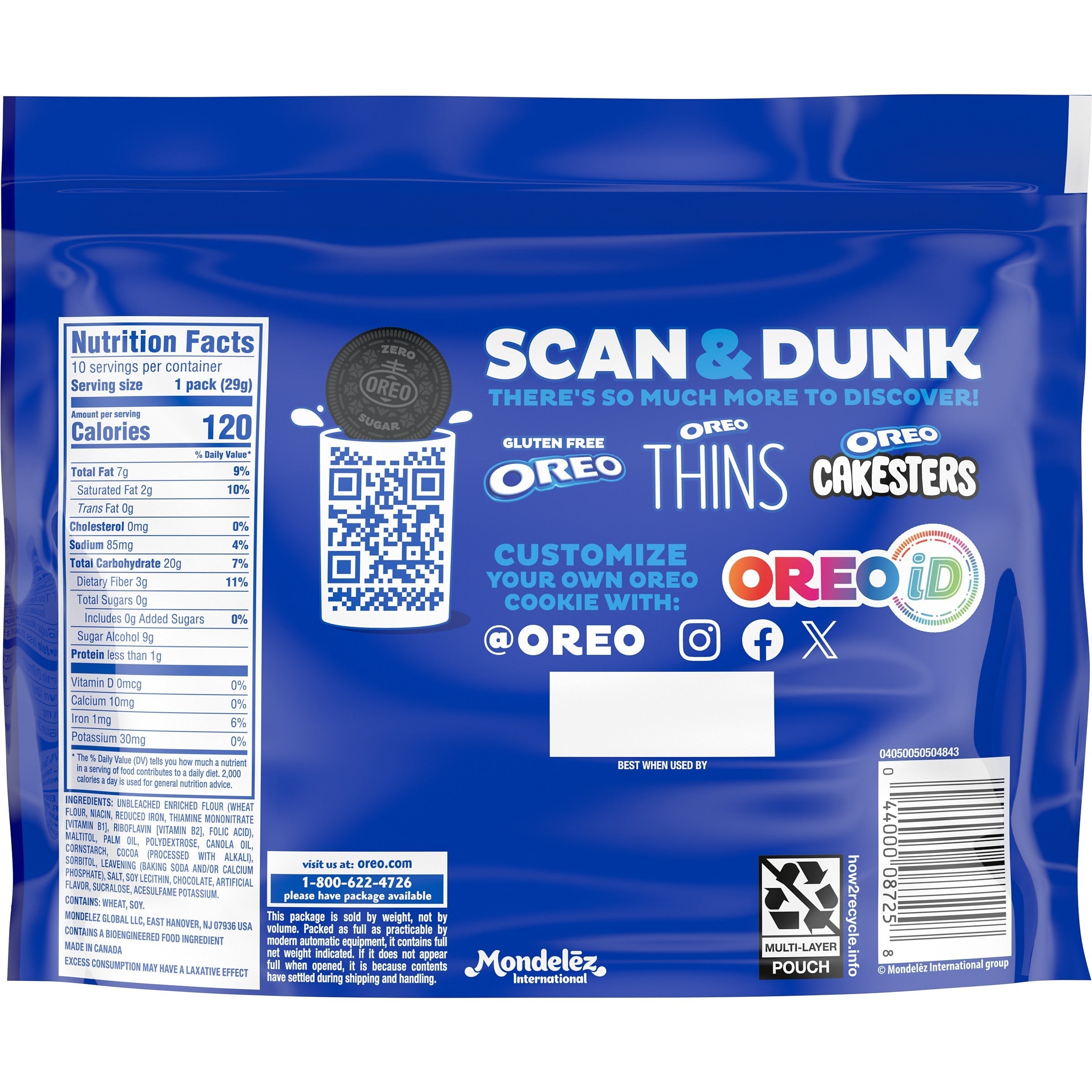 Zero Sugar Double Stuf Chocolate Sandwich Cookies, Snack Packs, 2 Pack F6