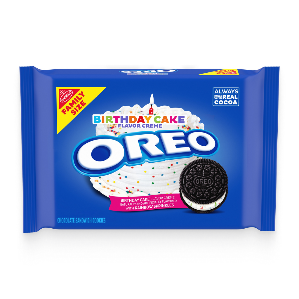 Birthday Cake Creme Chocolate Sandwich Cookies, Family Size, 2 Pack N9