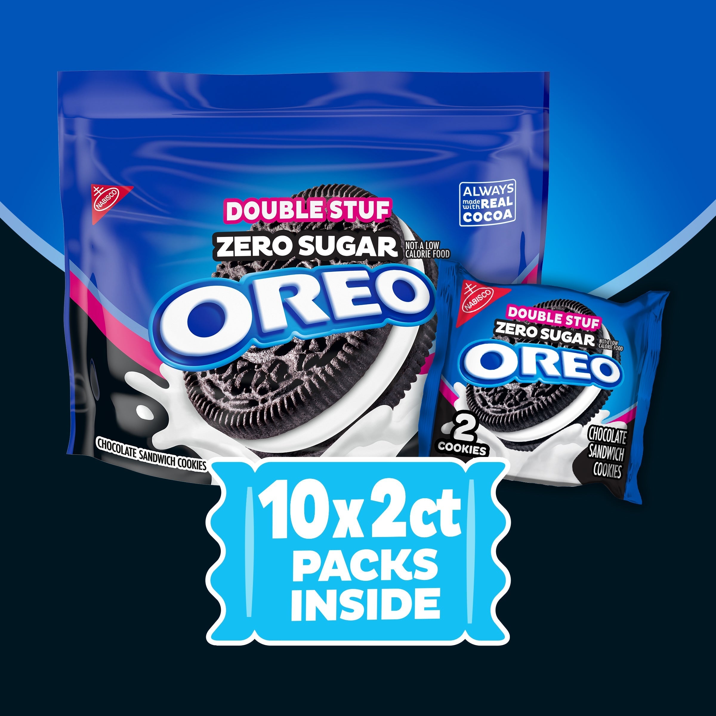Zero Sugar Double Stuf Chocolate Sandwich Cookies, Snack Packs, 2 Pack F6
