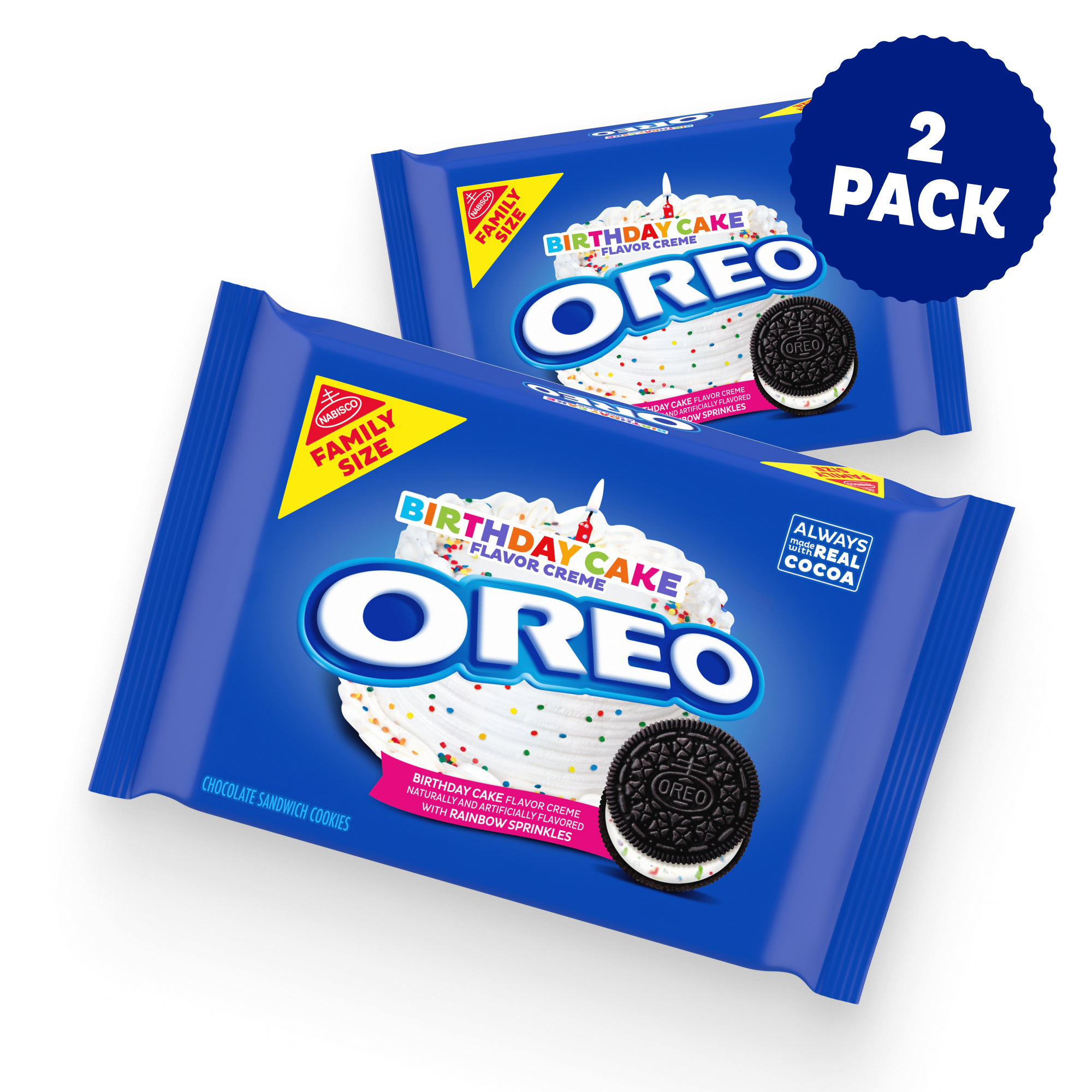 Birthday Cake Creme Chocolate Sandwich Cookies, Family Size, 2 Pack N9