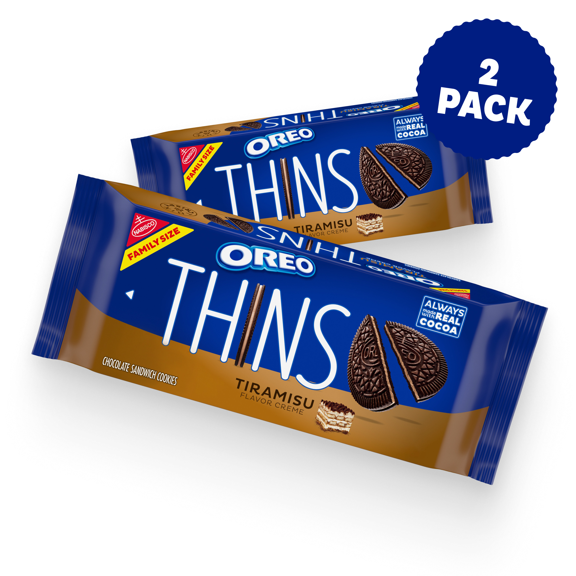 Thins Tiramisu Creme Chocolate Sandwich Cookies, Family Size, 2 Pack J0