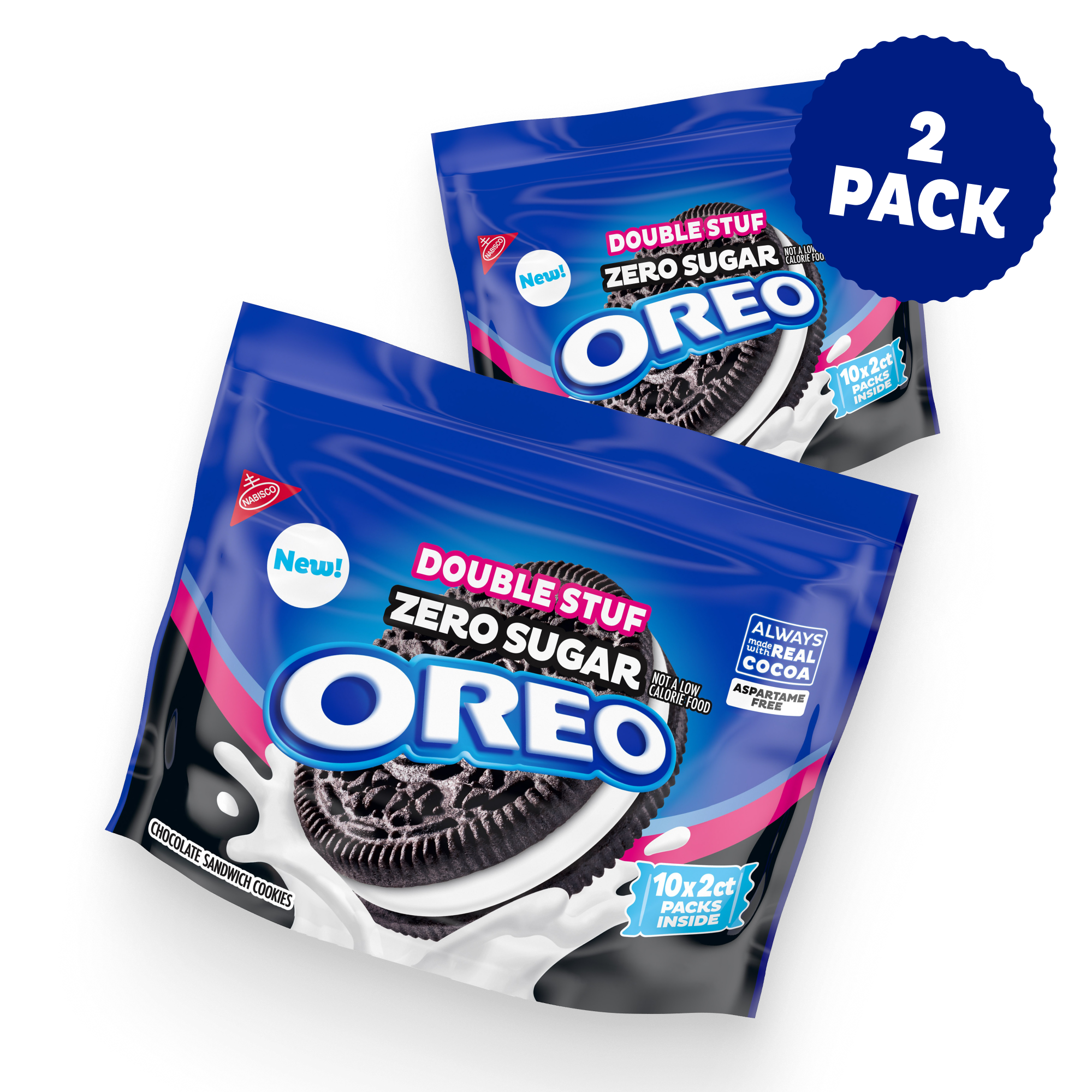 Zero Sugar Double Stuf Chocolate Sandwich Cookies, Snack Packs, 2 Pack F6