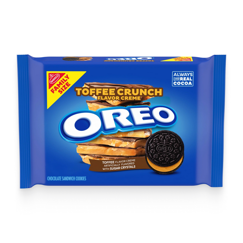 Toffee Crunch Creme With Sugar Crystals Chocolate Sandwich Cookies, Family Size Y3