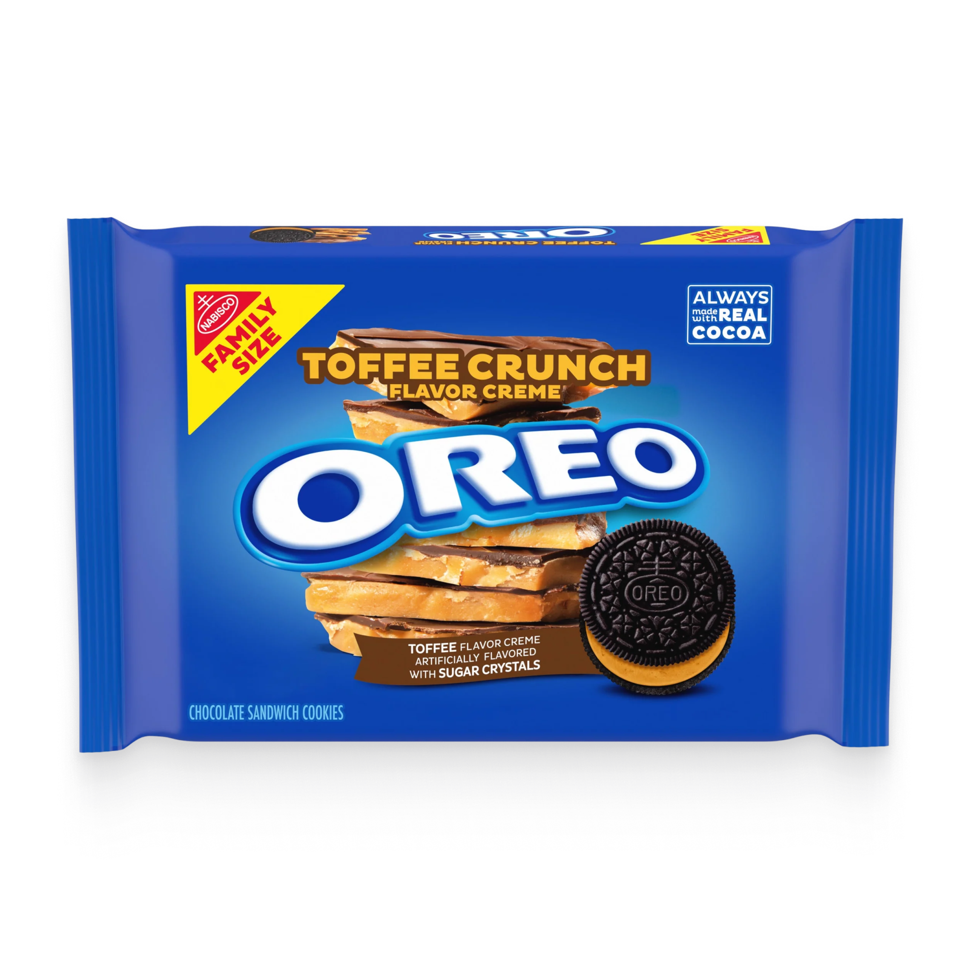 Toffee Crunch Creme With Sugar Crystals Chocolate Sandwich Cookies, Family Size Y3