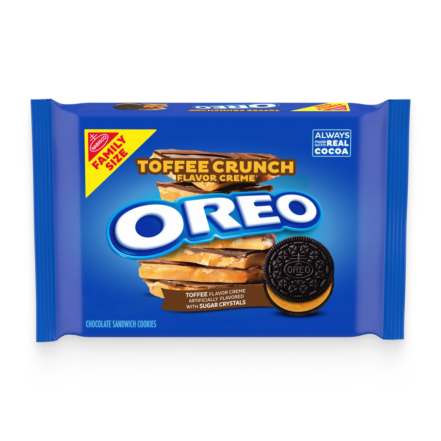 Toffee Crunch Creme With Sugar Crystals Chocolate Sandwich Cookies, Family Size Y3